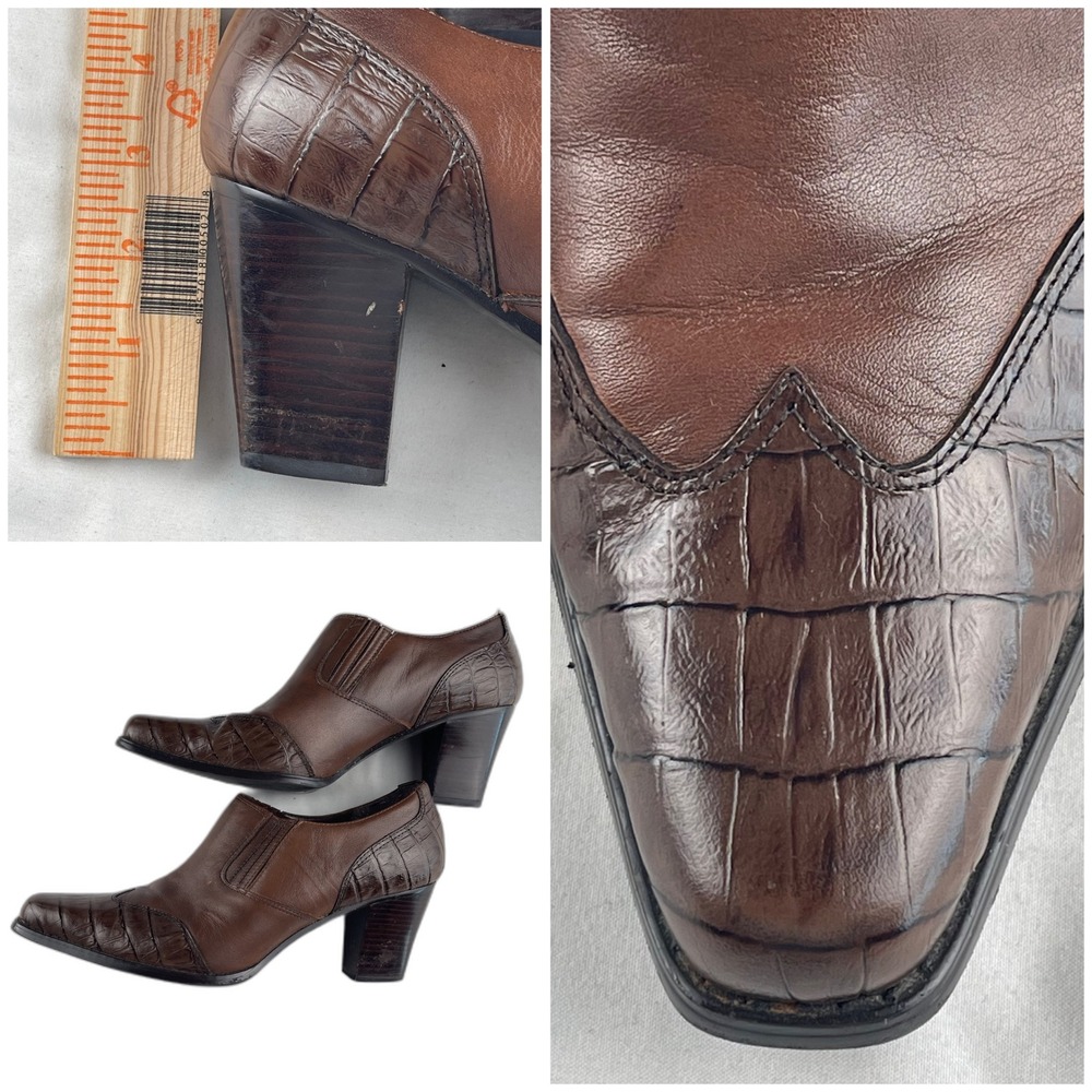 Coldwater Creek Brown Faux Croc Block Heel Ankle Booties‎ Women's Size 9M